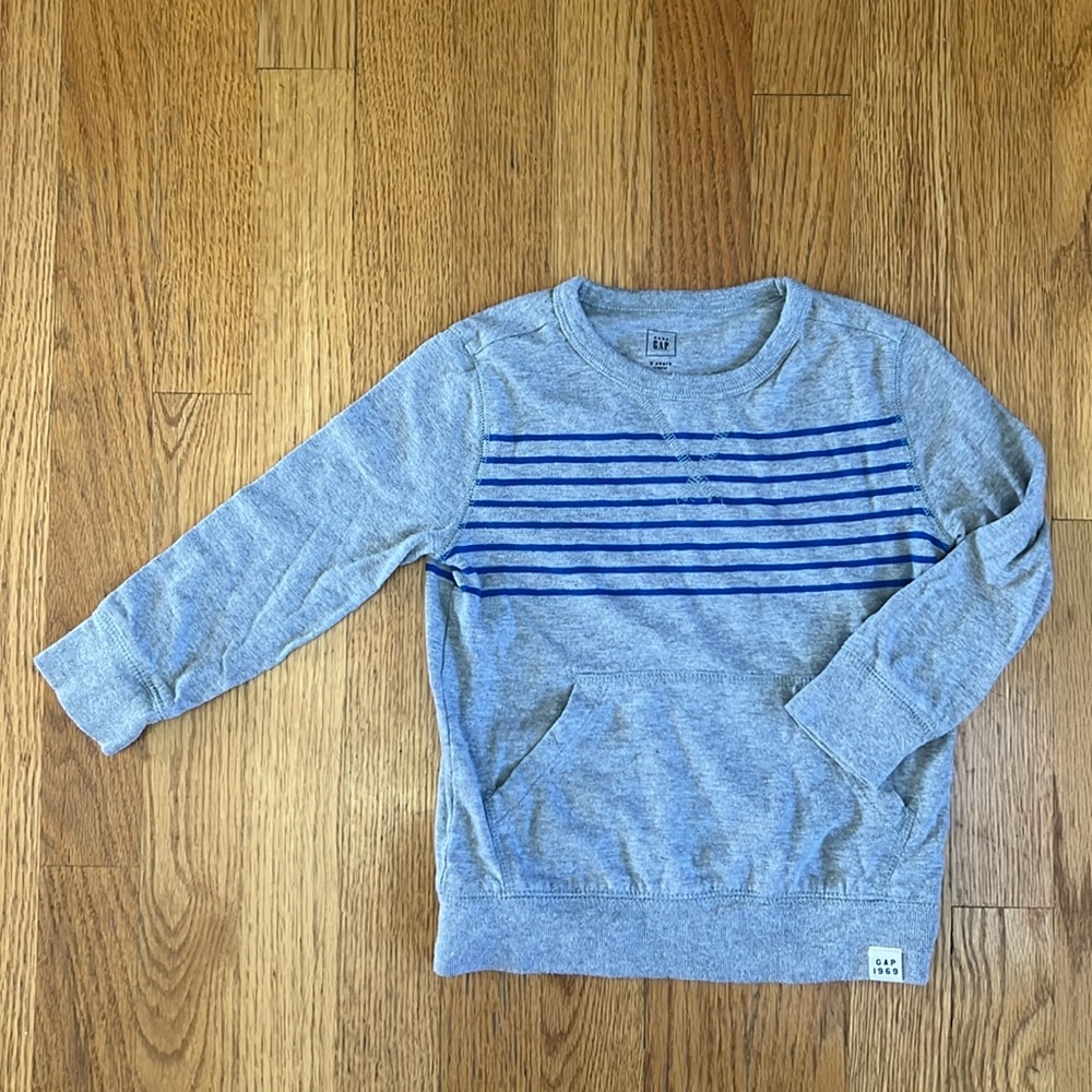 Gap Boys Lightweight Pocketed Striped Sweatshirt Gray and Blue